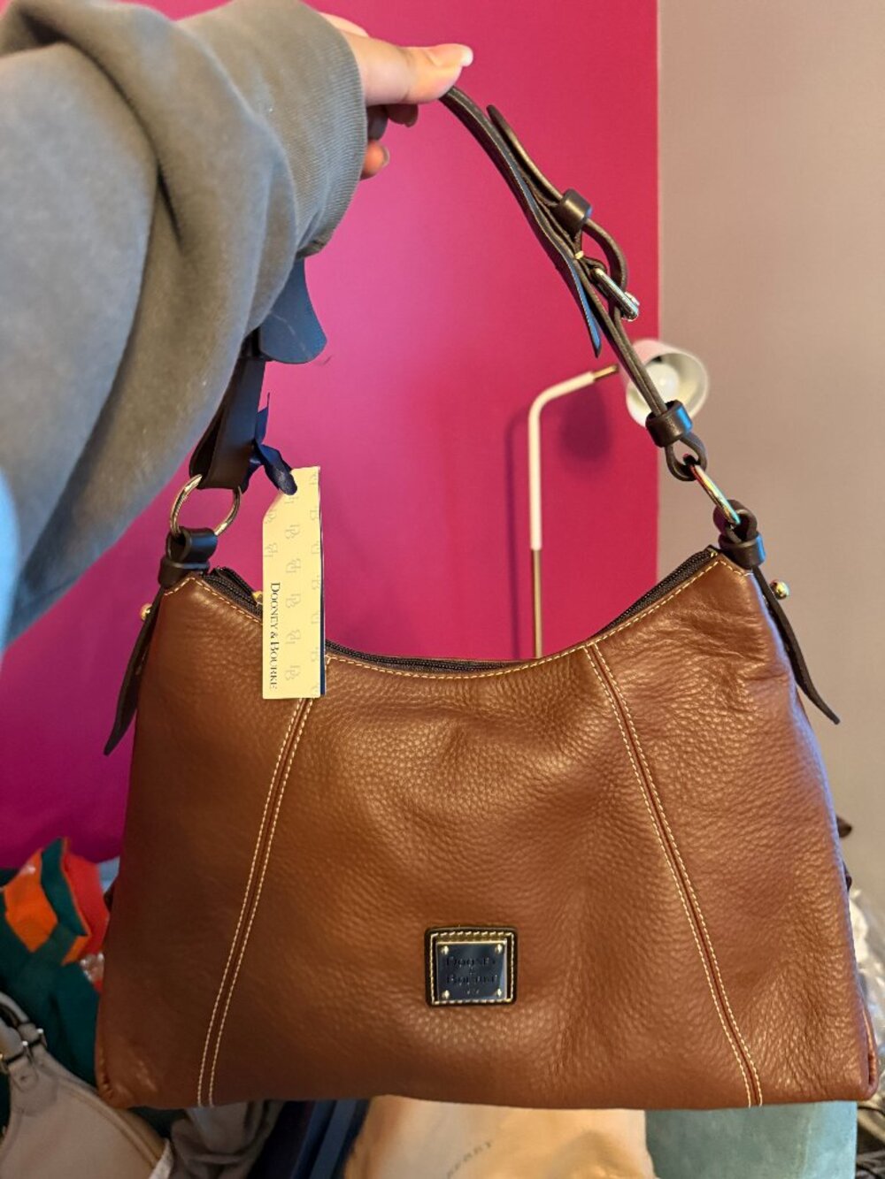 Dooney & Bourke Brown Pebbled Leather East/West Slouch Bag